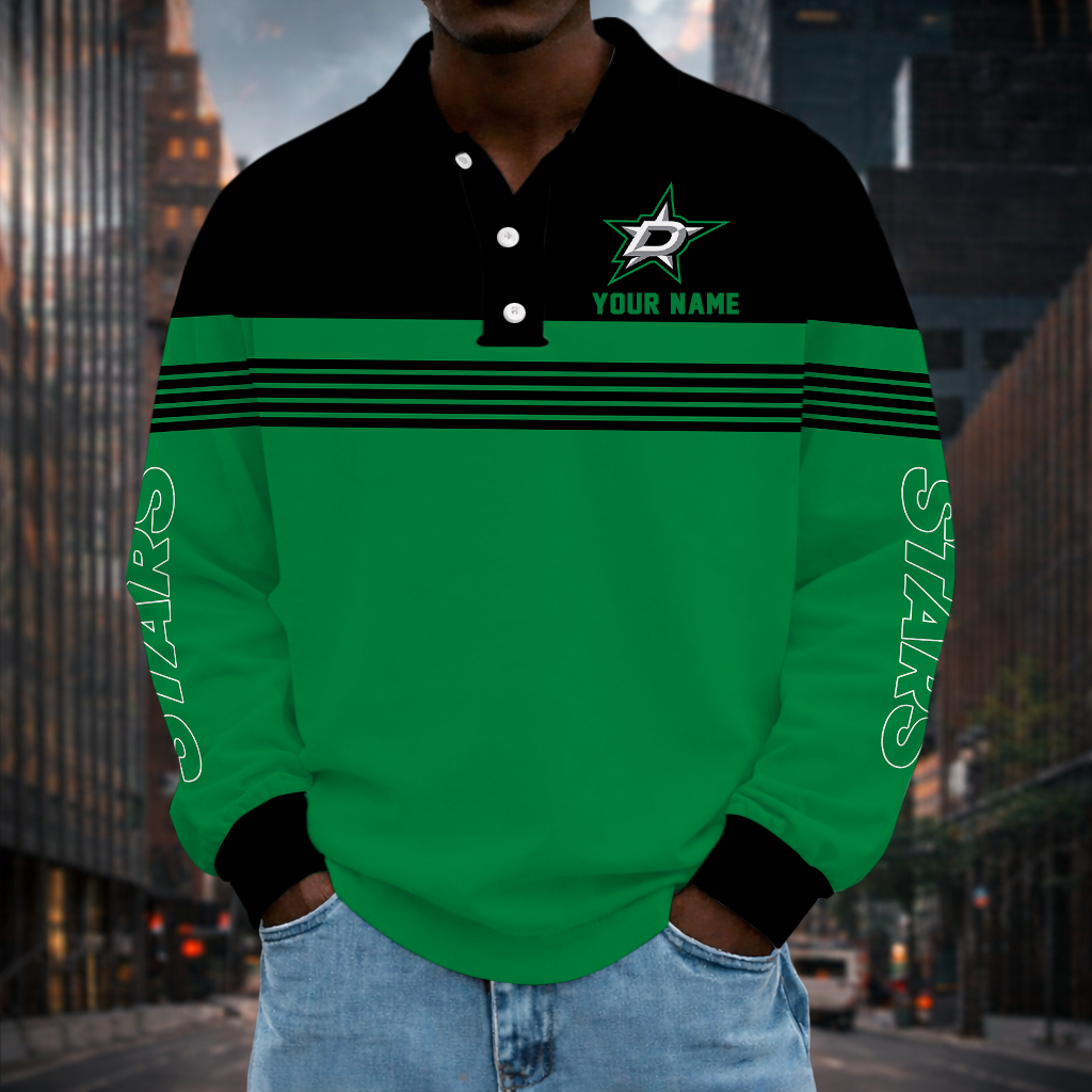 SPECIAL EDITION - NEW CUSTOMIZED NHL15 DLS DALLAS STARS MEN LONG SLEEVE POLO