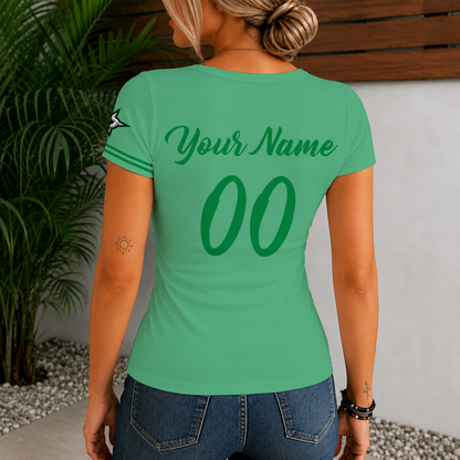 [SUPER SALE] NEW CUSTOMIZED NHL15 DLS DALLAS STARS WOMEN'S SHORT SLEEVE HENLEY T-SHIRT