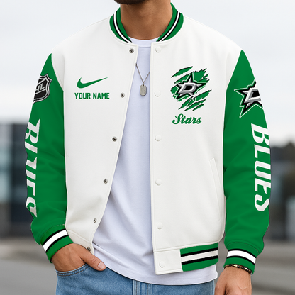 LIMITED EDITION - NEW CUSTOMIZED NHL15 DLS DALLAS STARS BASEBALL JACKET, SATIN VARSITY JACKET