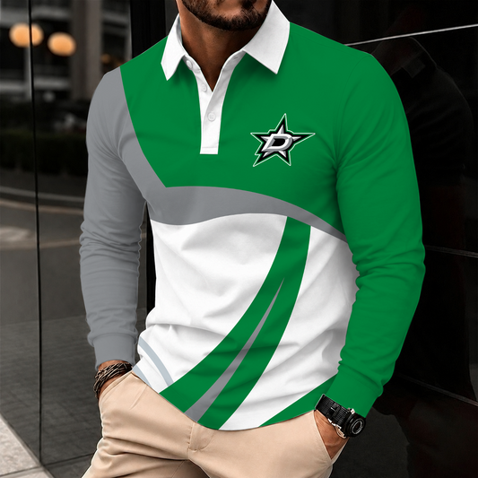 [SUPER SALE] NEW CUSTOMIZED NHL15 DLS DALLAS STARS MEN LONG SLEEVE POLO