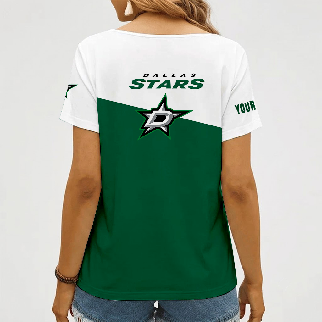 [SUPER SALE] NEW CUSTOMIZED NHL15 DLS DALLAS STARS V-NECK FEMALE SHIRT