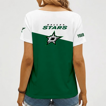 [SUPER SALE] NEW CUSTOMIZED NHL15 DLS DALLAS STARS V-NECK FEMALE SHIRT