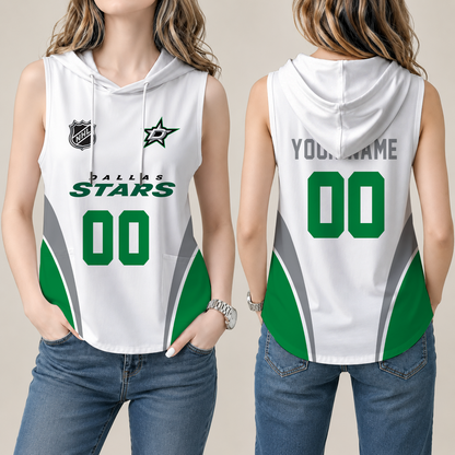 [SUPER SALE] NEW CUSTOMIZED NHL15 DLS DALLAS STARS WOMEN'S SLEEVELESS HOODED POCKET TANK TOP