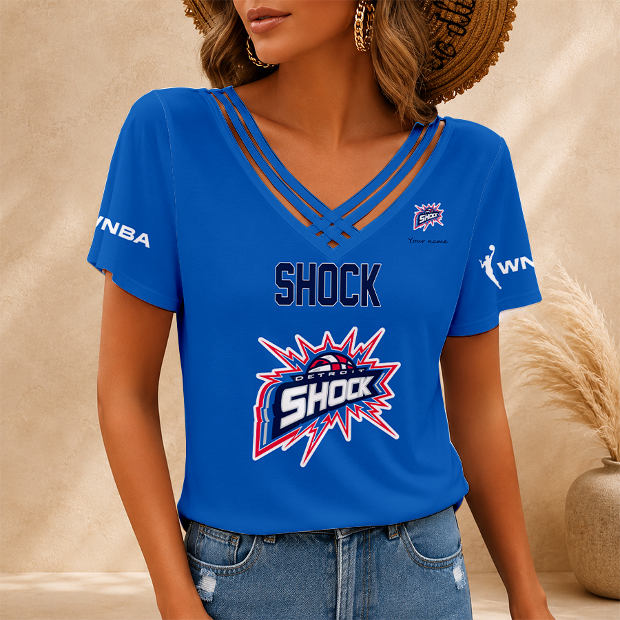 [FAN FAVORITE] NEW CUSTOMIZED WNBA15 DTS DETROIT SHOCK V-NECK SHIRT