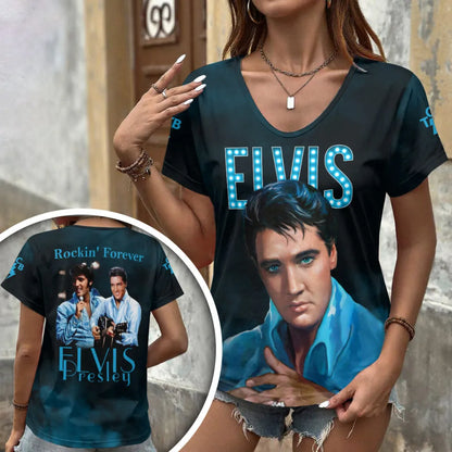 [FAN FAVORITE] NEW CUSTOMIZED ELVIS PRESLEY V-NECK FEMALE SHIRT