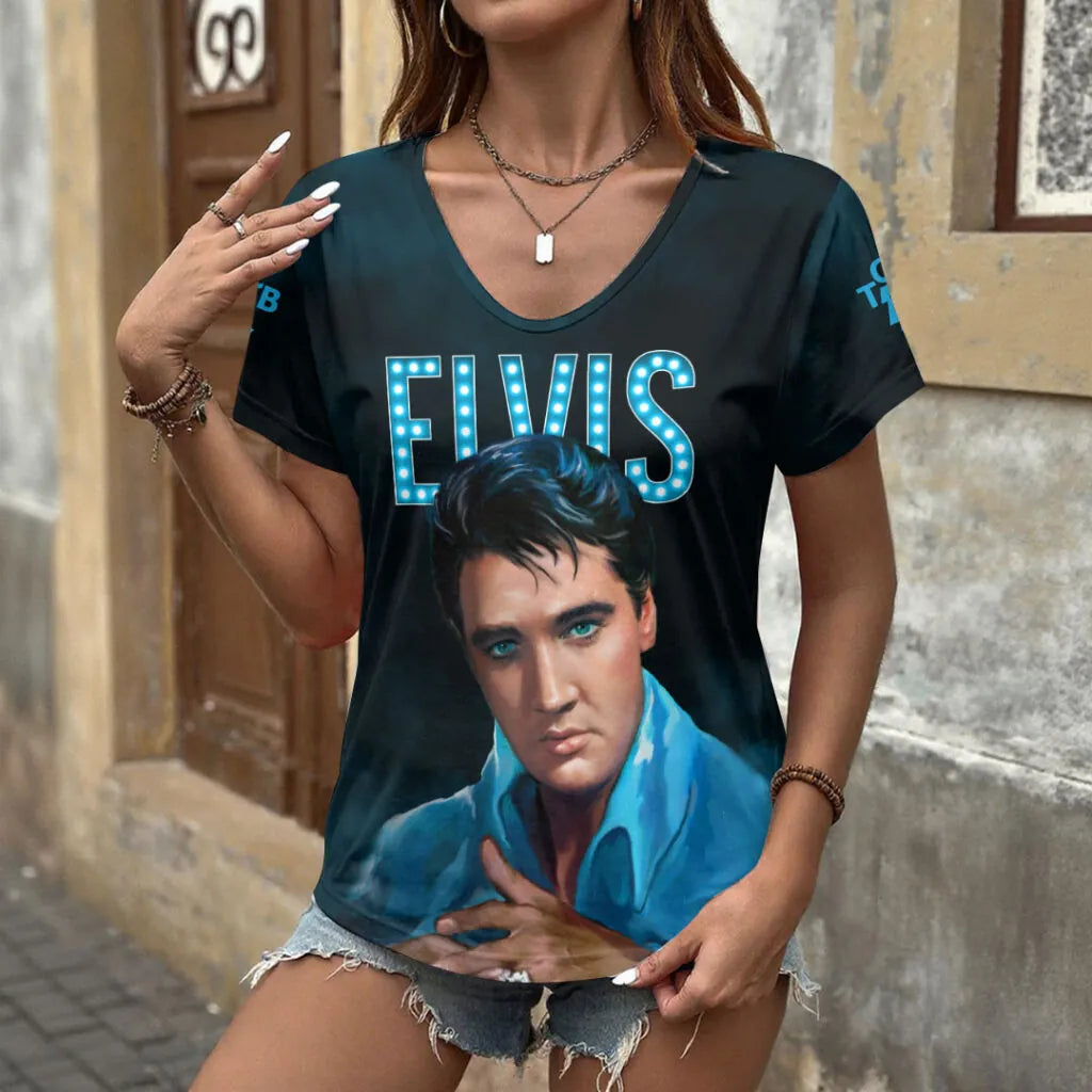 [FAN FAVORITE] NEW CUSTOMIZED ELVIS PRESLEY V-NECK FEMALE SHIRT