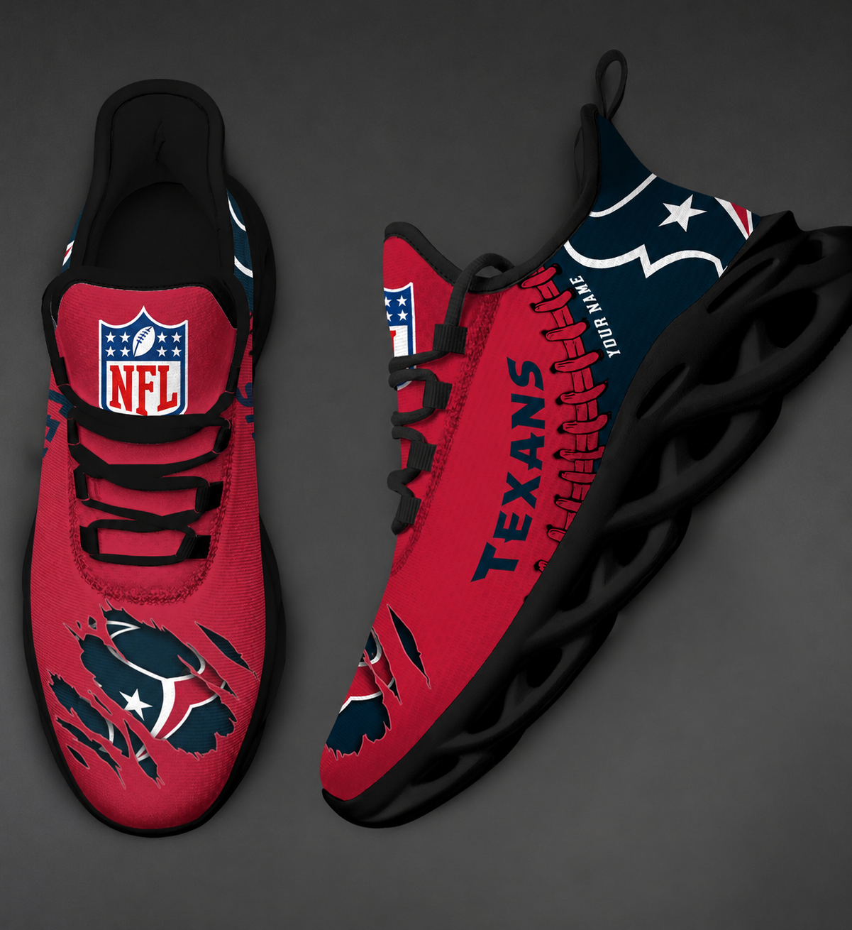 LIMITED EDITION - NEW CUSTOMIZED NFL15 HTT HOUSTON TEXANS UNISEX MAX SOUL SHOES