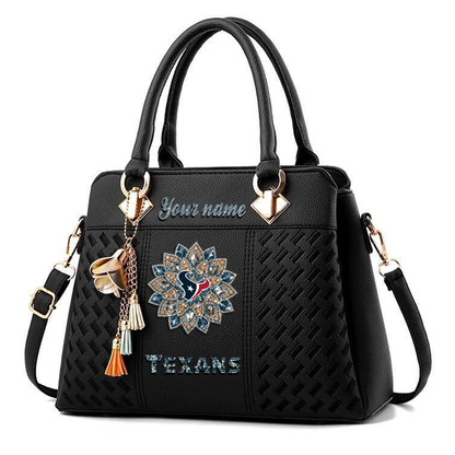 LIMITED EDITION - NEW CUSTOMIZED NFL15 HTT HOUSTON TEXANS WOMEN'S ZIP HANDBAG MULTICOLOR