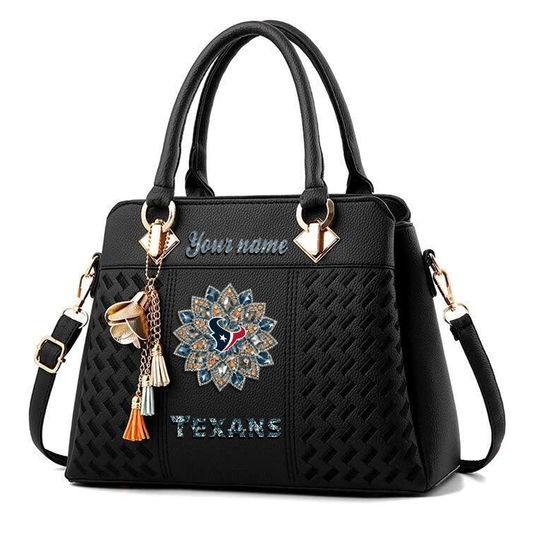 LIMITED EDITION - NEW CUSTOMIZED NFL15 HTT HOUSTON TEXANS WOMEN'S ZIP HANDBAG MULTICOLOR