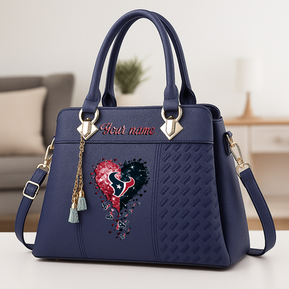 LIMITED EDITION - NEW CUSTOMIZED NFL15 HTT HOUSTON TEXANS ZIP HANDBAG MULTICOLOR