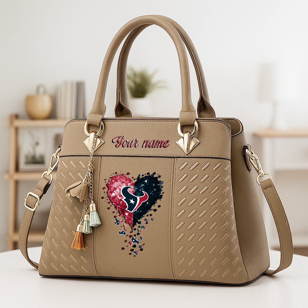 LIMITED EDITION - NEW CUSTOMIZED NFL15 HTT HOUSTON TEXANS ZIP HANDBAG MULTICOLOR