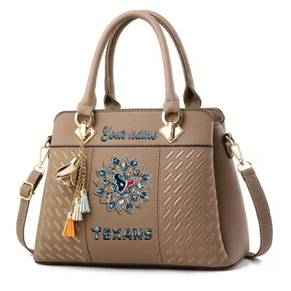 LIMITED EDITION - NEW CUSTOMIZED NFL15 HTT HOUSTON TEXANS WOMEN'S ZIP HANDBAG MULTICOLOR
