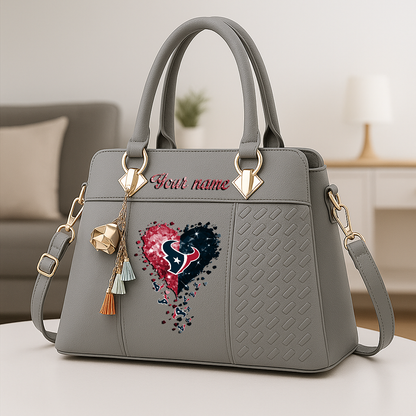 LIMITED EDITION - NEW CUSTOMIZED NFL15 HTT HOUSTON TEXANS ZIP HANDBAG MULTICOLOR