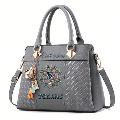 LIMITED EDITION - NEW CUSTOMIZED NFL15 HTT HOUSTON TEXANS WOMEN'S ZIP HANDBAG MULTICOLOR