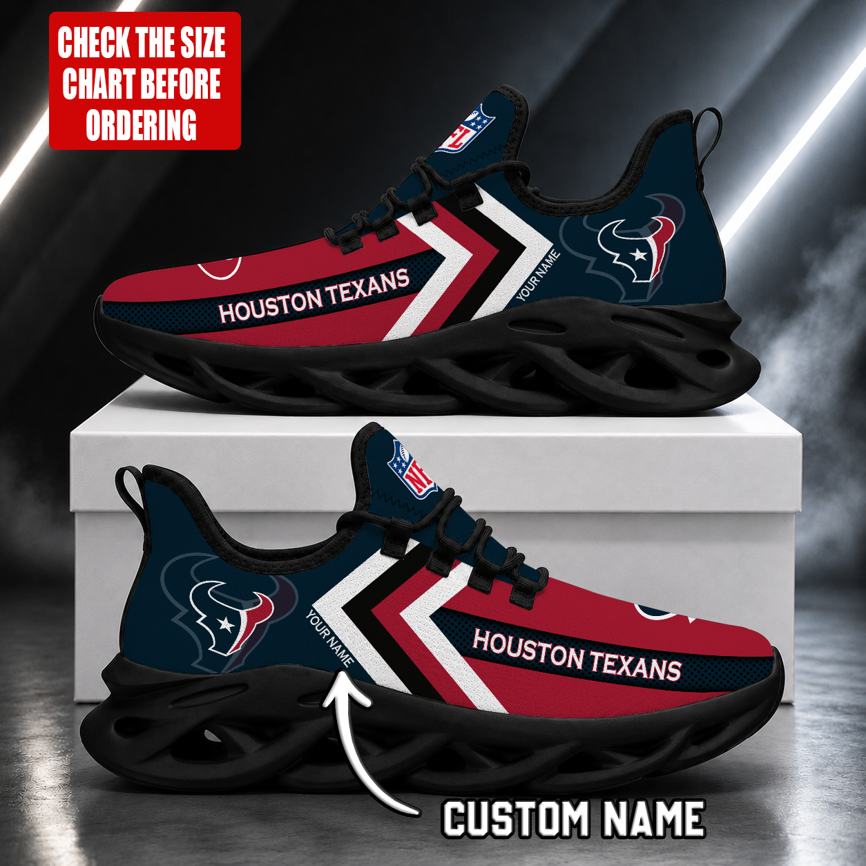 LIMITED EDITION - NEW CUSTOMIZED NFL15 HTT HOUSTON TEXANS UNISEX MAX SOUL SHOES