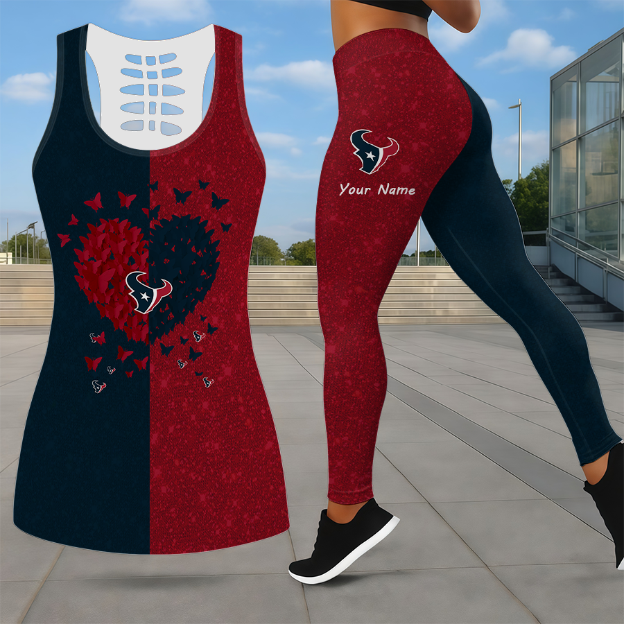 LIMITED EDITION - NEW CUSTOMIZED NFL15 HTT HOUSTON TEXANS LEGGINGS & HOLLOW TANK TOP SET