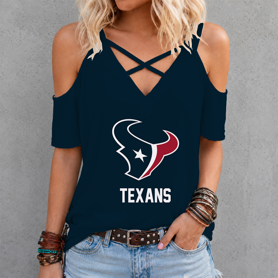 LIMITED EDITION - NEW CUSTOMIZED NFL15 HTT HOUSTON TEXANS CRISS CROSS V-NECK TOP