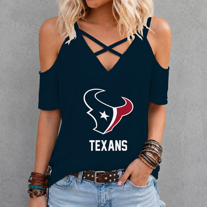 LIMITED EDITION - NEW CUSTOMIZED NFL15 HTT HOUSTON TEXANS CRISS CROSS V-NECK TOP