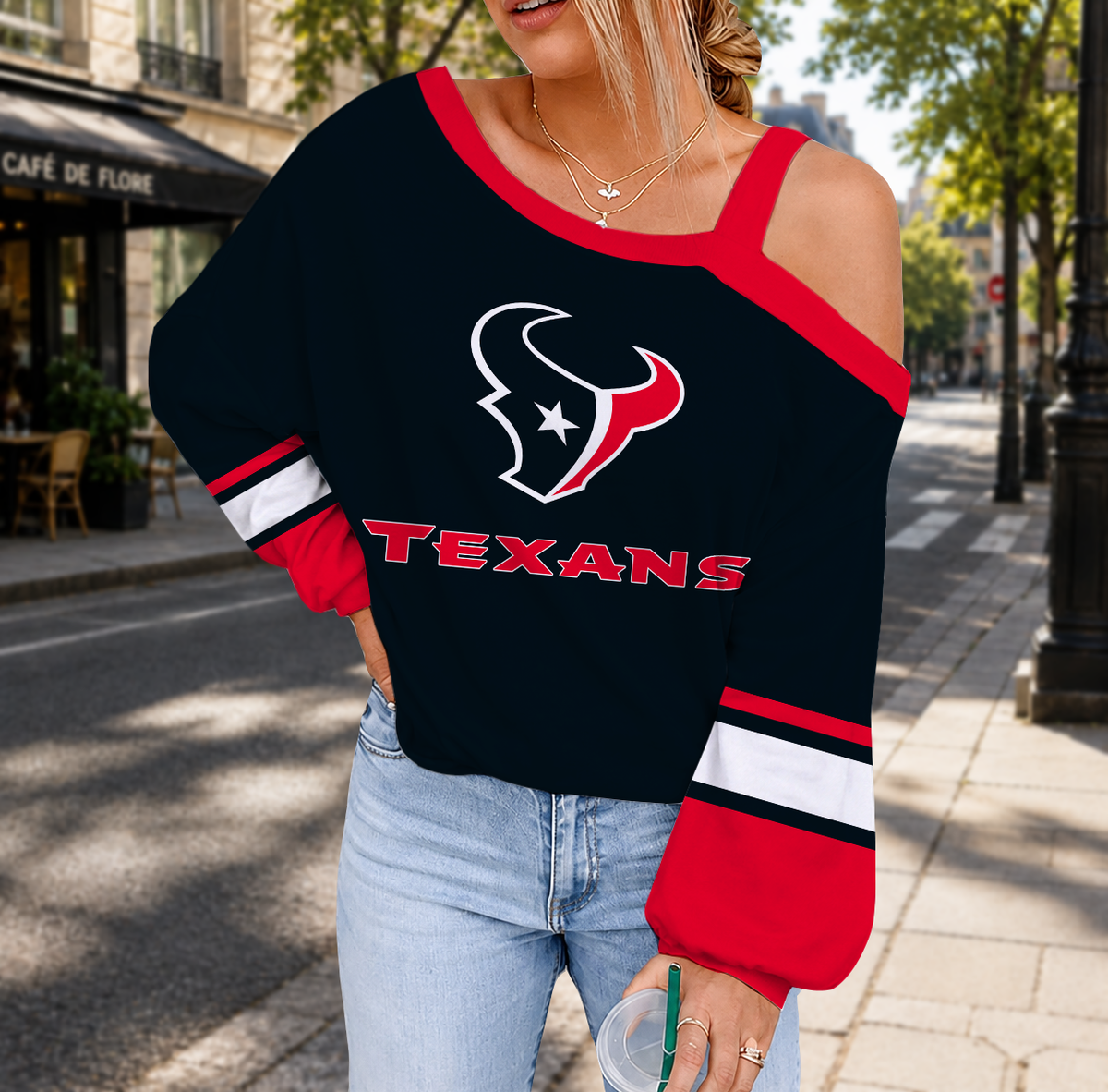SPECIAL EDITION - NEW CUSTOMIZED NFL15 HTT HOUSTON TEXANS DROP SHOULDER SWEATSHIRT