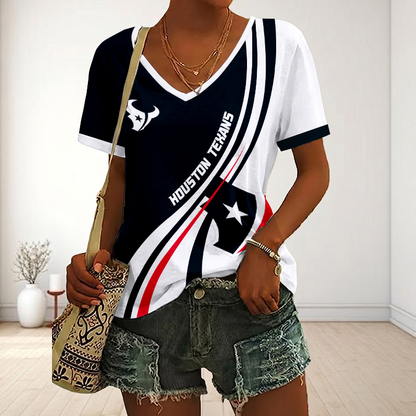 SPECIAL EDITION - NEW CUSTOMIZED NFL15 HTT HOUSTON TEXANS V-NECK FEMALE SHIRT