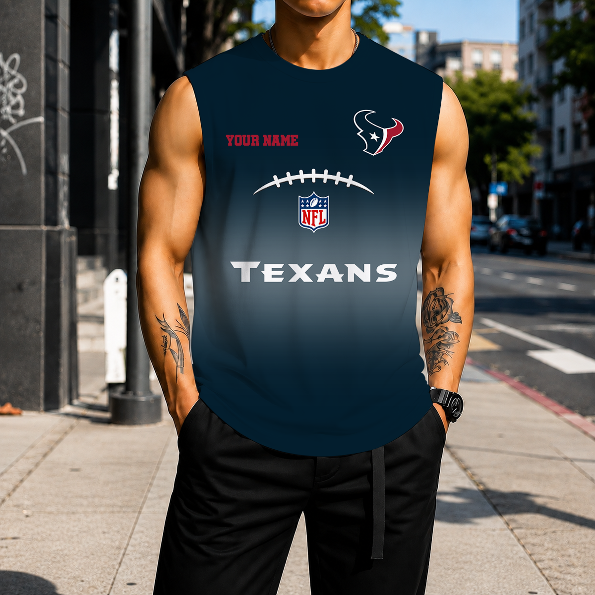 LIMITED EDITION - NEW CUSTOMIZED NFL15 HTT HOUSTON TEXANS MEN'S GYM SHIRT