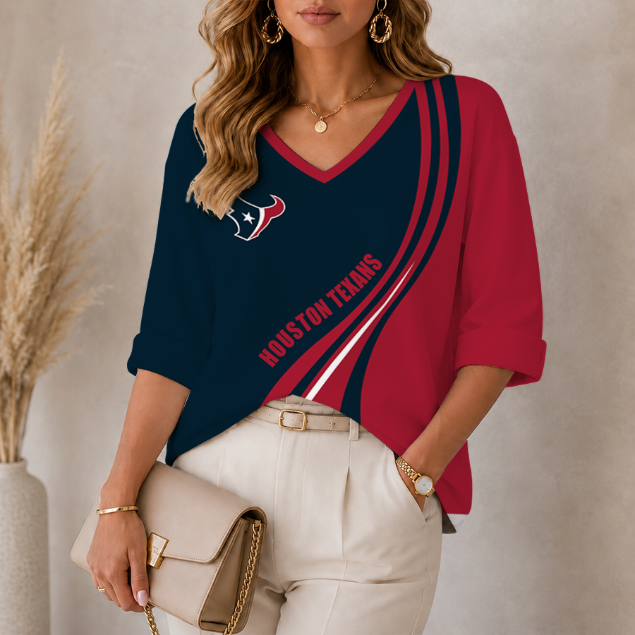 [SPECIAL OFFER] NEW CUSTOMIZED NFL15 HTT HOUSTON TEXANS WOMEN'S HEART V-NECK LONG SLEEVE SHIRT