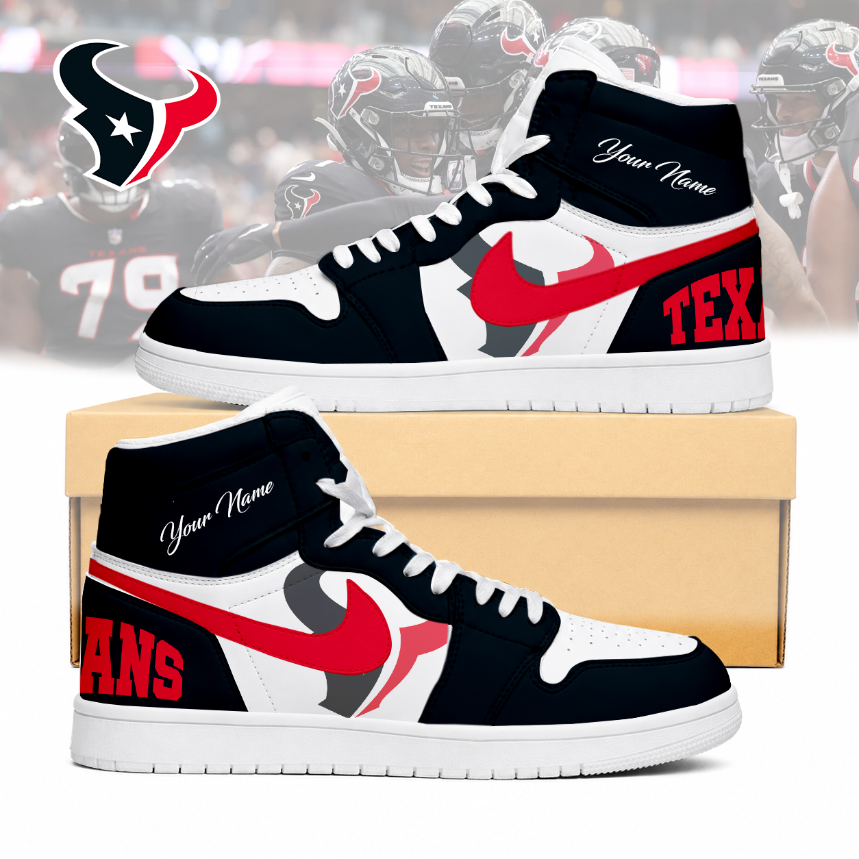 LIMITED EDITION - NEW CUSTOMIZED NFL15 HTT HOUSTON TEXANS AIR JORDAN SNEAKERS