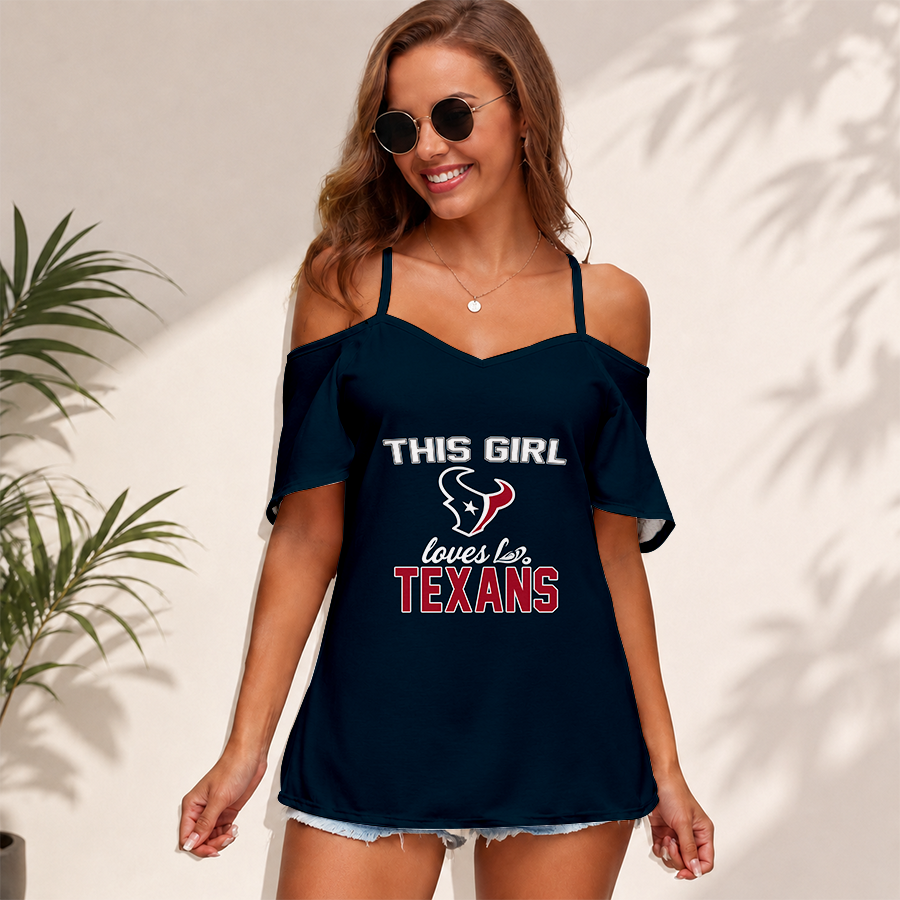 [SPECIAL OFFER] NEW CUSTOMIZED NFL15 HTT HOUSTON TEXANS WOMEN'S STRAPPY OFF-SHOULDER TOP