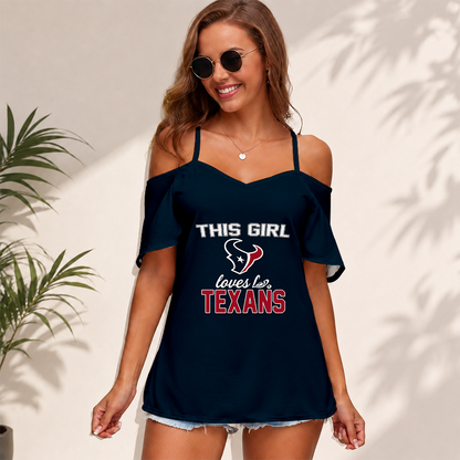 [SPECIAL OFFER] NEW CUSTOMIZED NFL15 HTT HOUSTON TEXANS WOMEN'S STRAPPY OFF-SHOULDER TOP