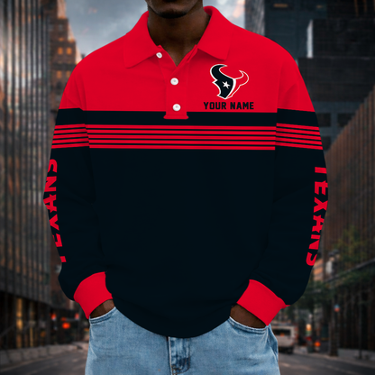 LIMITED EDITION - NEW CUSTOMIZED NFL15 HTT HOUSTON TEXANS LONG SLEEVE POLO SHIRT