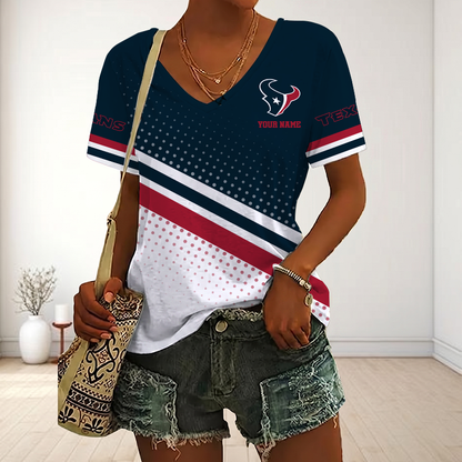 LIMITED EDITION - NEW CUSTOMIZED NFL15 HTT HOUSTON TEXANS V-NECK FEMALE SHIRT