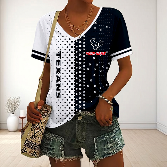 LIMITED EDITION - NEW CUSTOMIZED NFL15 HTT HOUSTON TEXANS V-NECK FEMALE SHIRT
