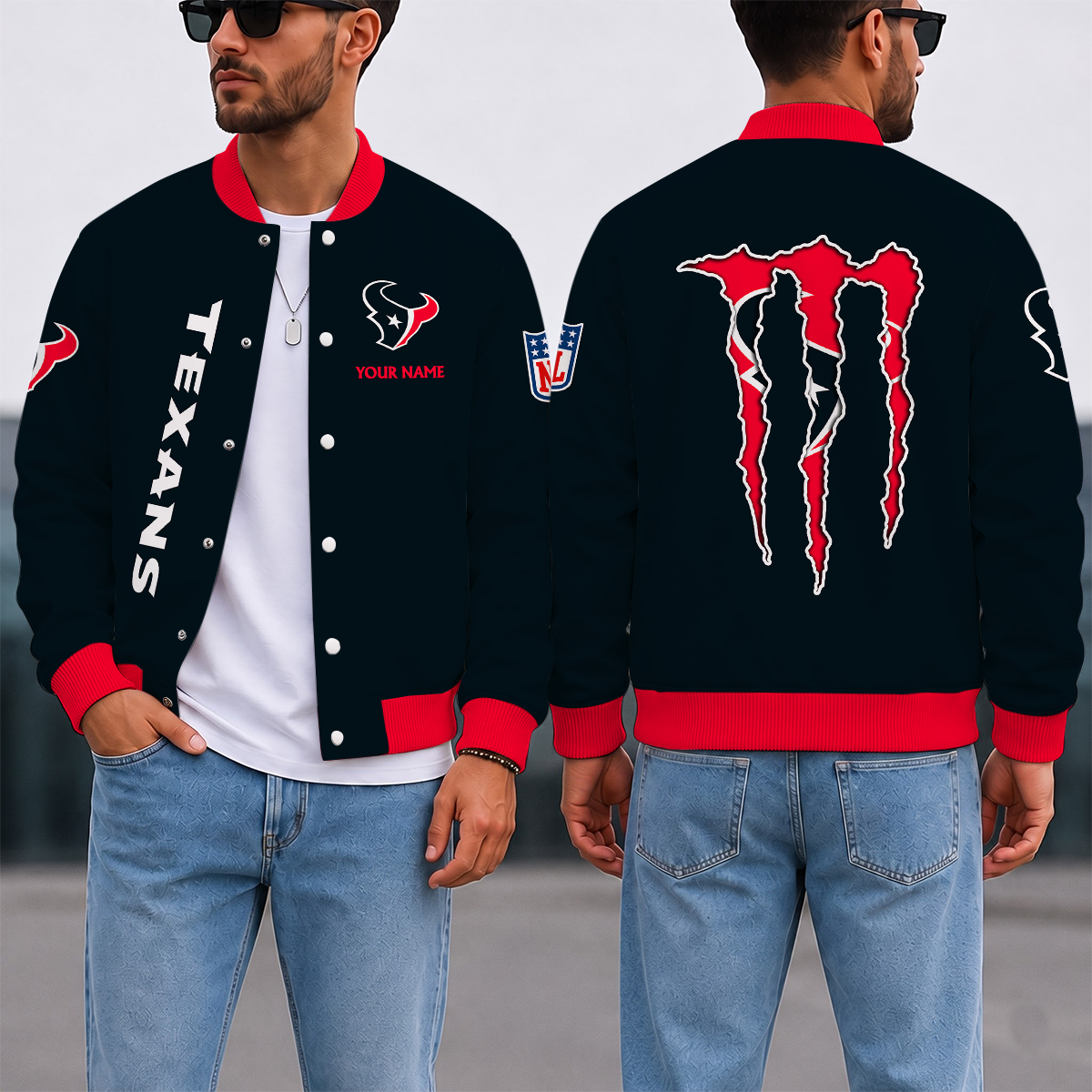 LIMITED EDITION - NEW CUSTOMIZED NFL15 HTT HOUSTON TEXANS SATIN VARSITY & BASEBALL JACKET
