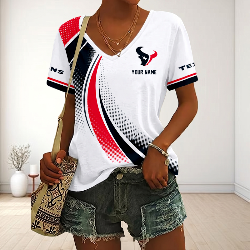 LIMITED EDITION - NEW CUSTOMIZED NFL15 HTT HOUSTON TEXANS V-NECK FEMALE SHIRT