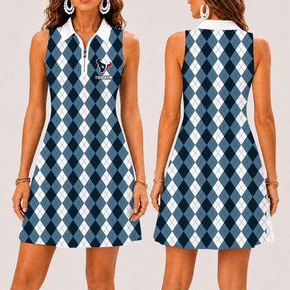 [SPECIAL OFFER] NEW CUSTOMIZED NFL15 HTT HOUSTON TEXANS WOMEN'S ZIP SLEEVELESS POLO DRESS