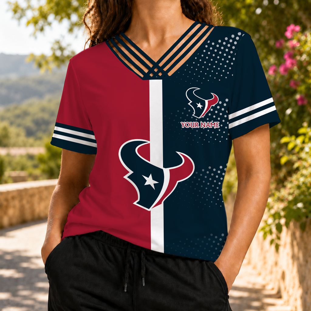 LIMITED EDITION - NEW CUSTOMIZED NFL15 HTT HOUSTON TEXANS V-NECK SHIRT