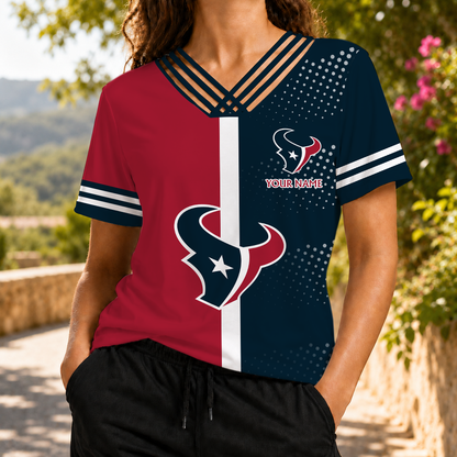 LIMITED EDITION - NEW CUSTOMIZED NFL15 HTT HOUSTON TEXANS V-NECK SHIRT