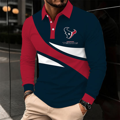 [SPECIAL OFFER] NEW CUSTOMIZED NFL15 HTT HOUSTON TEXANS LONG SLEEVE POLO SHIRT