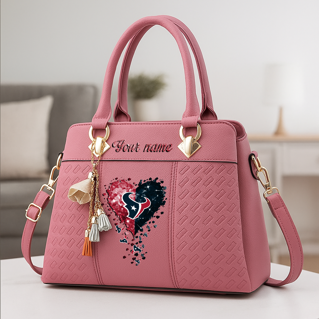 LIMITED EDITION - NEW CUSTOMIZED NFL15 HTT HOUSTON TEXANS ZIP HANDBAG MULTICOLOR