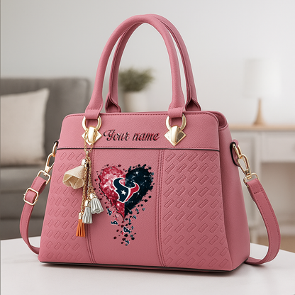 LIMITED EDITION - NEW CUSTOMIZED NFL15 HTT HOUSTON TEXANS ZIP HANDBAG MULTICOLOR