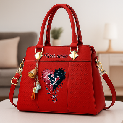 LIMITED EDITION - NEW CUSTOMIZED NFL15 HTT HOUSTON TEXANS ZIP HANDBAG MULTICOLOR