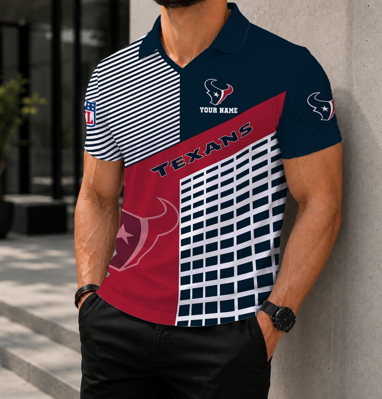 LIMITED EDITION - NEW CUSTOMIZED NFL15 HTT HOUSTON TEXANS POLO SHIRT