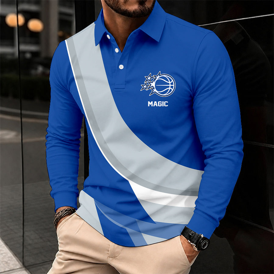 [HOT DEAL] NEW CUSTOMIZED NBA15 OMA ORLANDO MAGIC MEN LONG SLEEVE POLO