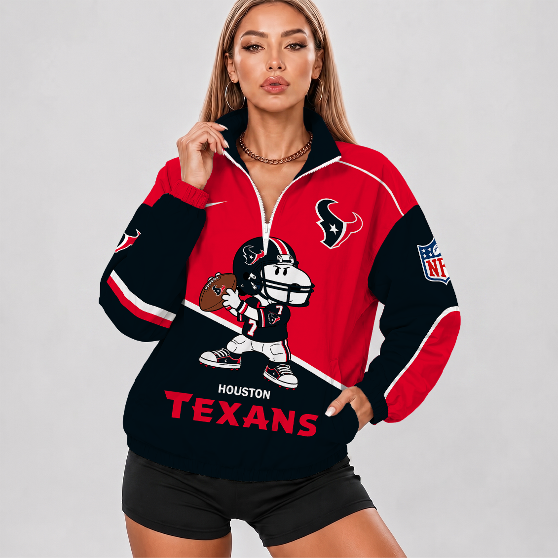 [SPECIAL OFFER] NEW CUSTOMIZED NFL15 HTT HOUSTON TEXANS V-NECK ZIPPER SWEATSHIRT JACKET