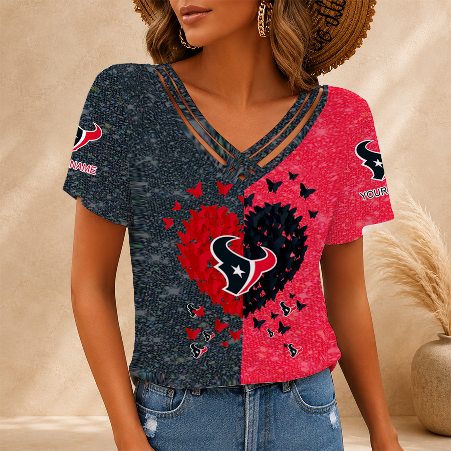 LIMITED EDITION - NEW CUSTOMIZED NFL15 HTT HOUSTON TEXANS V-NECK SHIRT