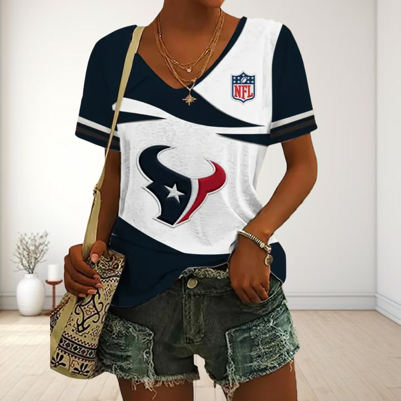 LIMITED EDITION - NEW CUSTOMIZED NFL15 HTT HOUSTON TEXANS V-NECK FEMALE SHIRT