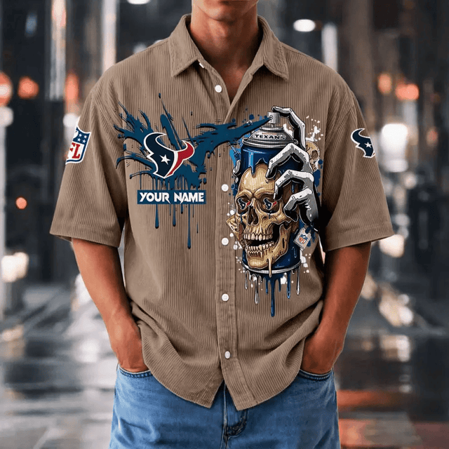 [SPECIAL OFFER] NEW CUSTOMIZED NFL15 HTT HOUSTON TEXANS SEERSUCKER BUTTON SHIRT