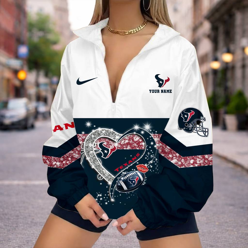 LIMITED EDITION - NEW CUSTOMIZED NFL15 HTT HOUSTON TEXANS V-NECK ZIPPER SWEATSHIRT JACKET