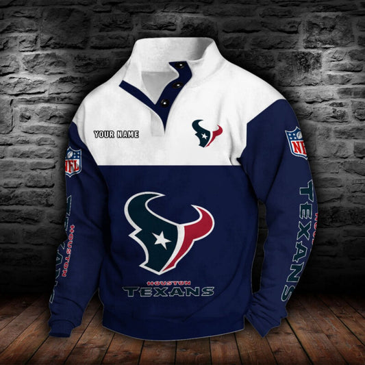 LIMITED EDITION - NEW CUSTOMIZED NFL15 HTT HOUSTON TEXANS QUARTER-BUTTON STAND-COLLAR SWEATSHIRT
