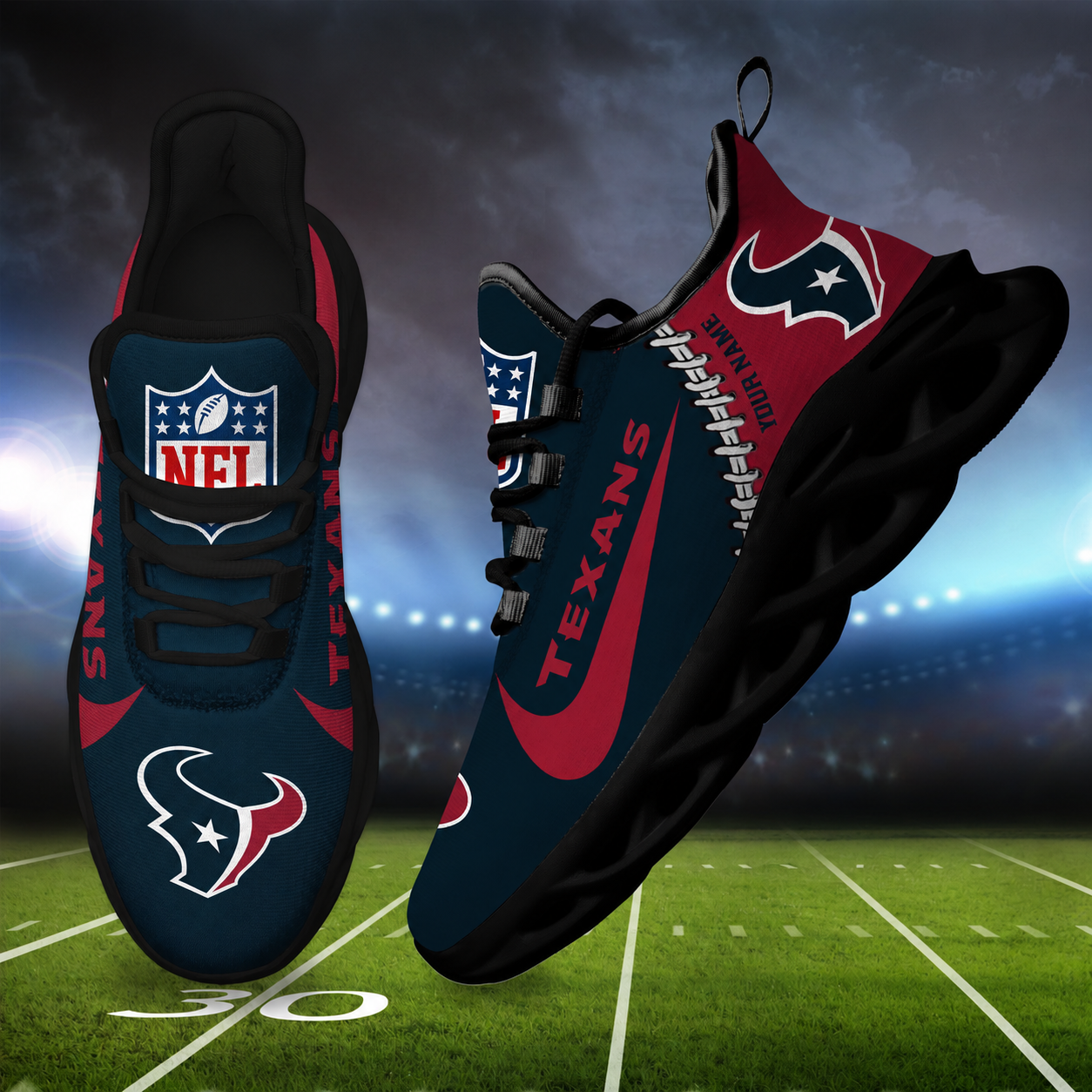 LIMITED EDITION - NEW CUSTOMIZED NFL15 HTT HOUSTON TEXANS UNISEX MAX SOUL SHOES